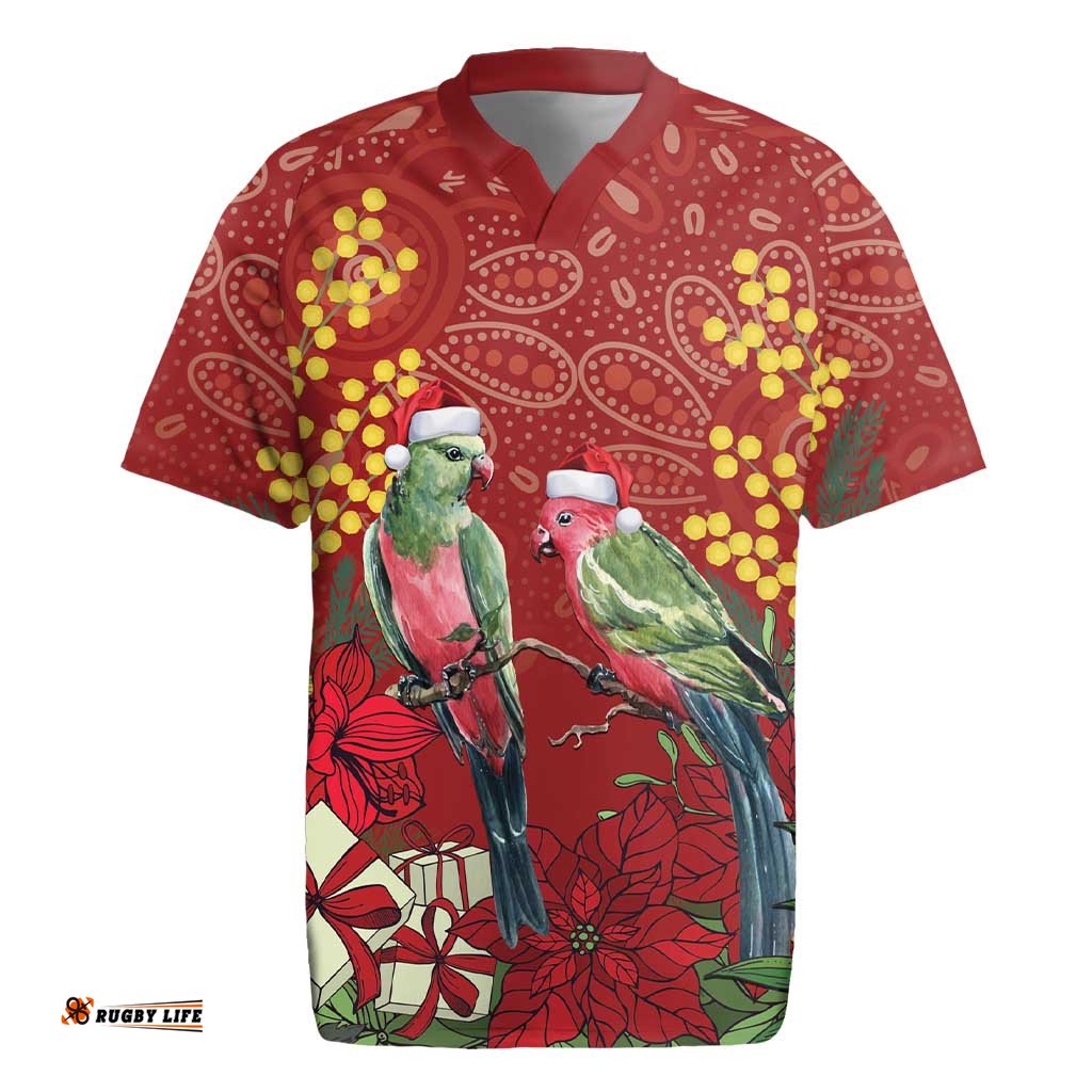 Merry Chrissie Australia King Parrots Rugby Jersey Aboriginal Art LT7
