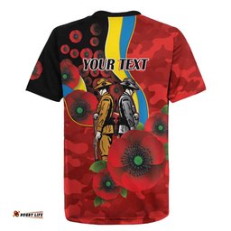 Gold Suns ANZAC Personalised Rugby Jersey Lest We Forget Poppy Camo LT9