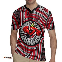 Essendon Football Club Rugby Jersey Indigenous Monochrome Dot Art Mascot Style TS04