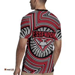 Essendon Football Club Rugby Jersey Indigenous Monochrome Dot Art Mascot Style TS04