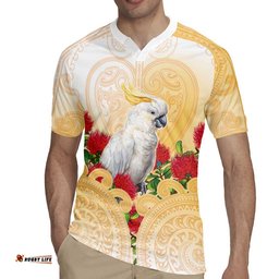 New Zealand Aotearoa Cockatoo Rugby Jersey Maori Pattern With Pohutukawa Flowers LT05