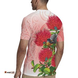 New Zealand Fantail Rugby Jersey Maori Koru With Pohutukawa Flowers LT05