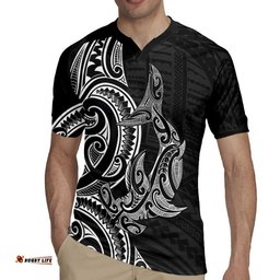 New Zealand Hammerhead Shark Rugby Jersey Maori Haehae Mangopare Black LT14