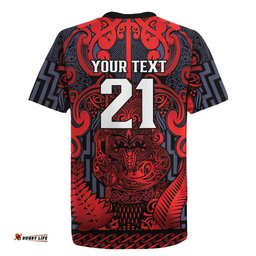 Custom New Zealand Taiaha Maori Rugby Jersey Whero Minimalist Silver Fern Tukutuku Motif LT9