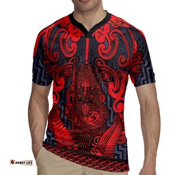 Custom New Zealand Taiaha Maori Rugby Jersey Whero Minimalist Silver Fern Tukutuku Motif LT9