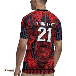 Custom New Zealand Taiaha Maori Rugby Jersey Whero Minimalist Silver Fern Tukutuku Motif LT9