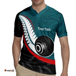 Personalised Aotearoa Lawn Bowls Rugby Jersey Maori and Silver Fern Sporty Style Teal Color LT03