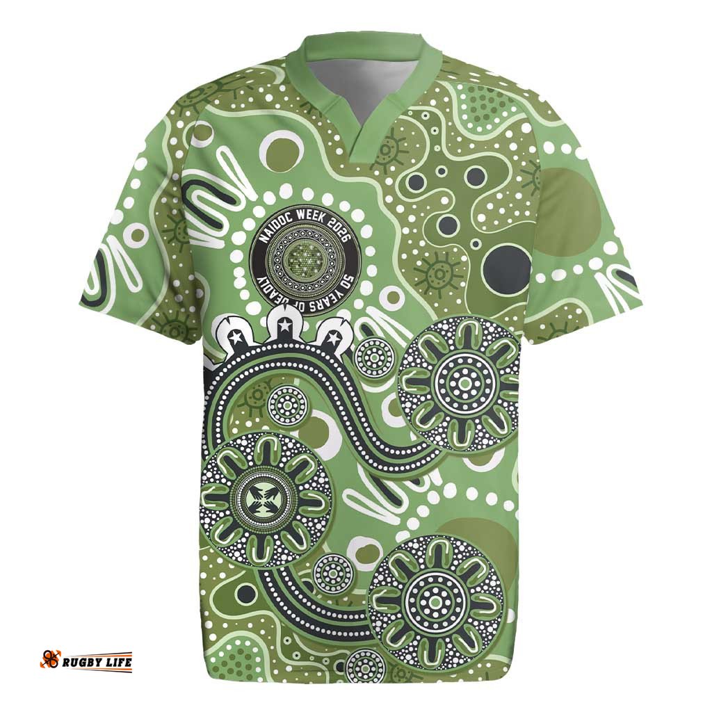 Personalised NAIDOC Week 50 Years Deadly Always Rugby Jersey Green Aboriginal Artwork Dot Painting LT9
