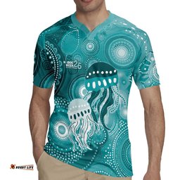 NAIDOC Deadly 50 Years Rugby Jersey Jellyfish Aboriginal Culture Inspired Turquoise LT9