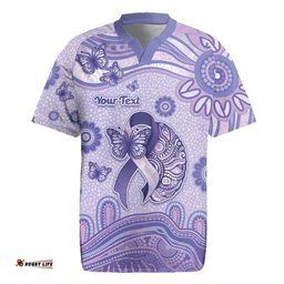 Personalised Epilepsy Awareness Rugby Jersey Purple Ribbon Butterfly And Brain Aboriginal Art DT05