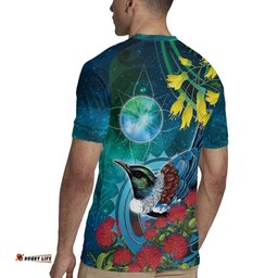 New Zealand Tui Bird Rugby Jersey Maori Koru With Pohutukawa Galaxy Style LT05
