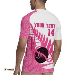 New Zealand Lawn Bowls Breast Cancer Custom Rugby Jersey Aotearoa Maori Silver Fern Pink Ribbon LT14