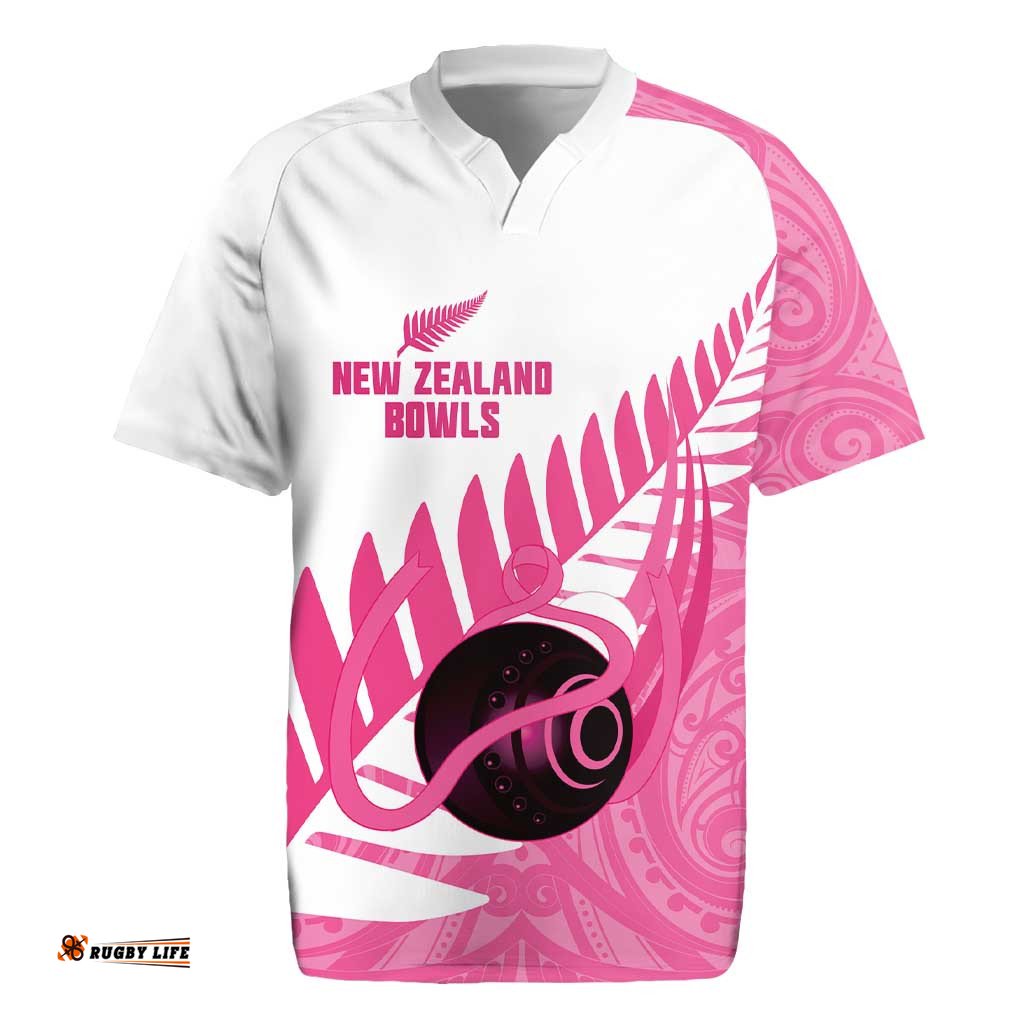 New Zealand Lawn Bowls Breast Cancer Custom Rugby Jersey Aotearoa Maori Silver Fern Pink Ribbon LT14