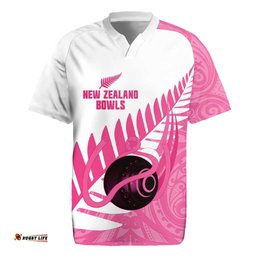 New Zealand Lawn Bowls Breast Cancer Custom Rugby Jersey Aotearoa Maori Silver Fern Pink Ribbon LT14