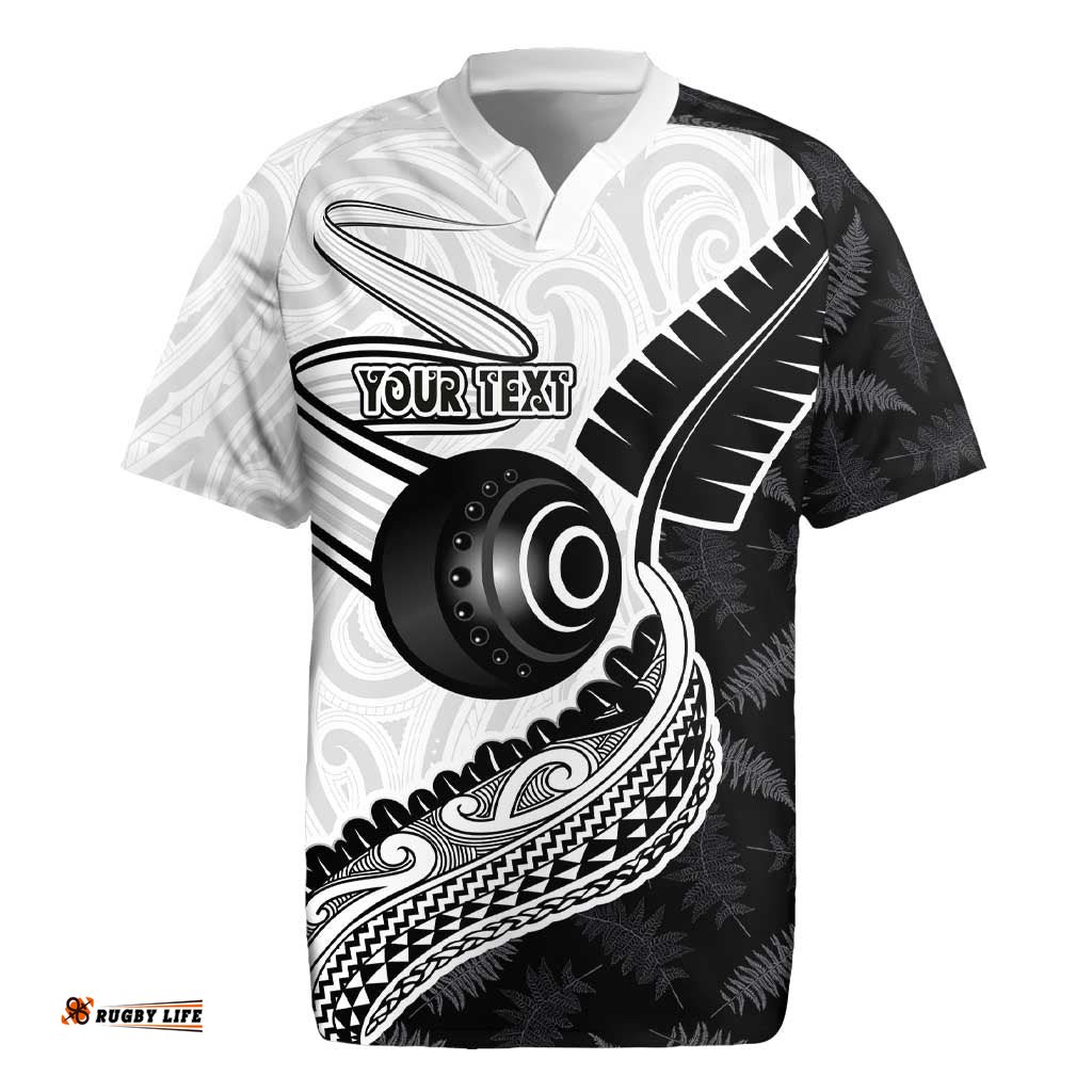 Personalised Aotearoa Lawn Bowls Rugby Jersey Maori and Silver Fern Half Style LT03