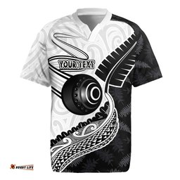 Personalised Aotearoa Lawn Bowls Rugby Jersey Maori and Silver Fern Half Style LT03