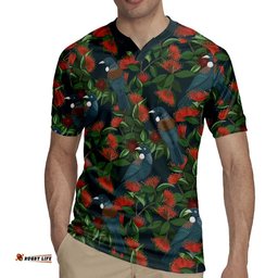 New Zealand Christmas Rugby Jersey Romantic Tui Birds on Pohutukawa - Cobalt LT7