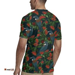 New Zealand Christmas Rugby Jersey Romantic Tui Birds on Pohutukawa - Cobalt LT7