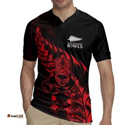 New Zealand Lawn Bowls Custom Rugby Jersey Red Maori Warrior Tribal Silver Fern LT9