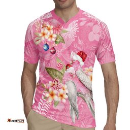Joyful Pink Cockatoo Rugby Jersey Australia Christmas Vibes LT9