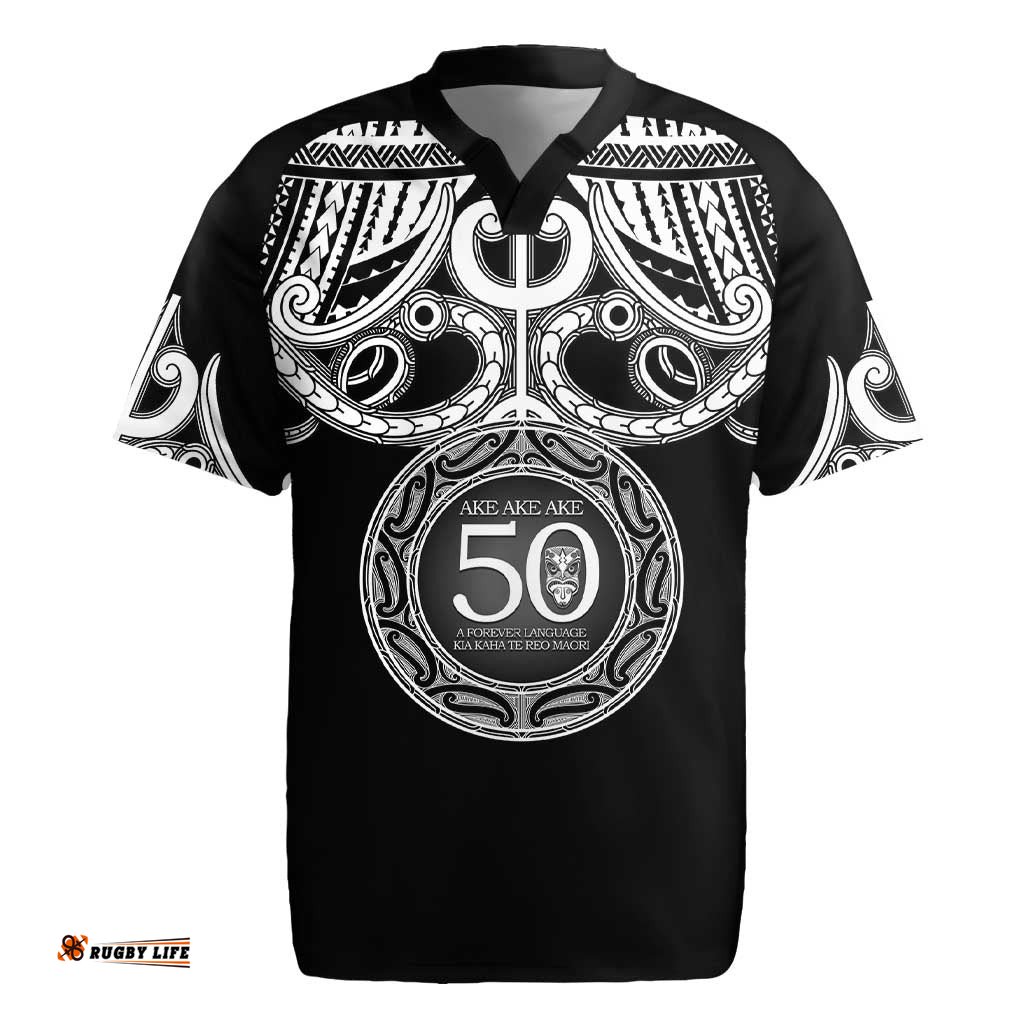 Kia Kaha Te Reo Maori New Zealand Rugby Jersey 50th Anniversary Ake Ake Ake LT14
