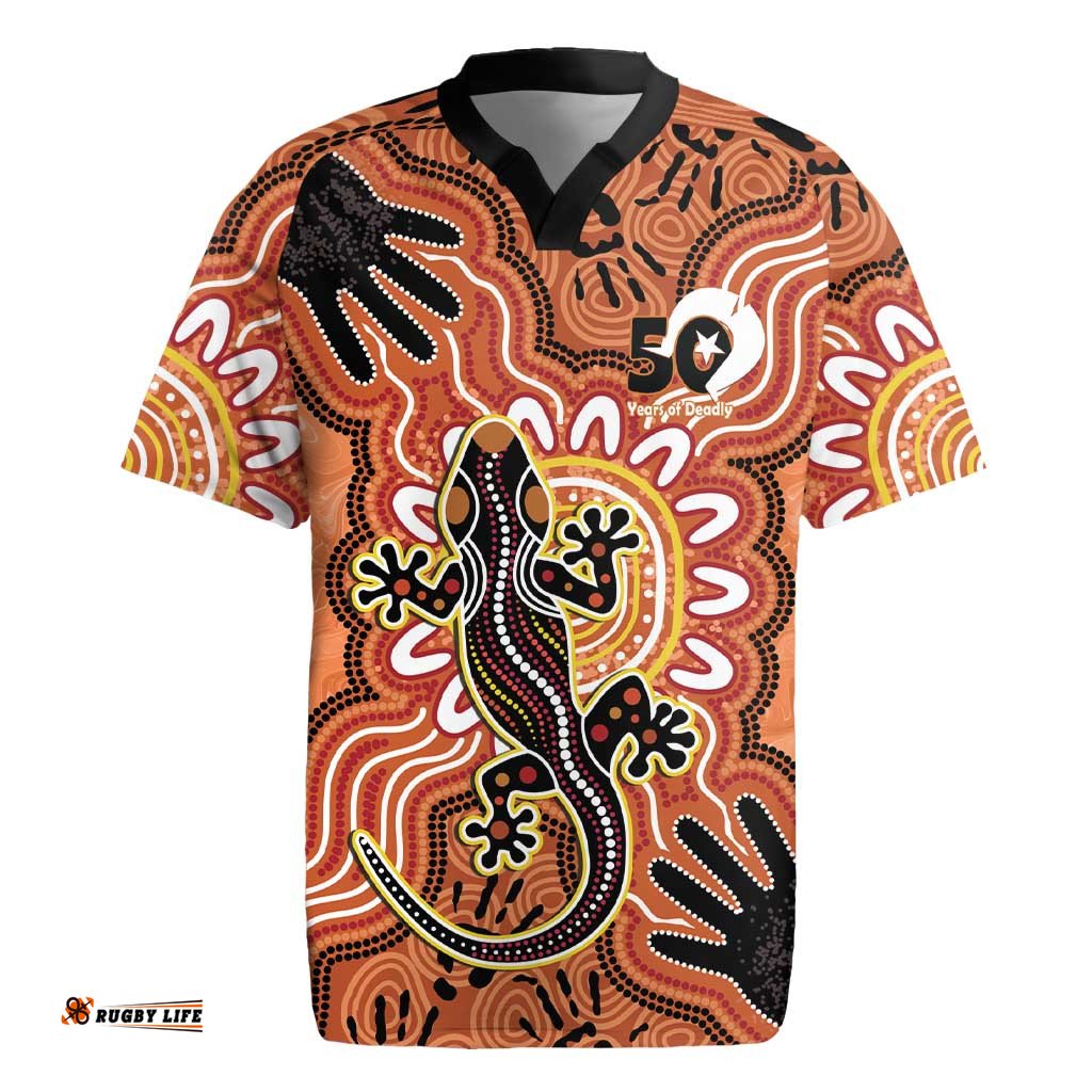 Personalised Australia Lizard NAIDOC Week 2026 Rugby Jersey 50 Years of Deadly Aboriginal Art LT14