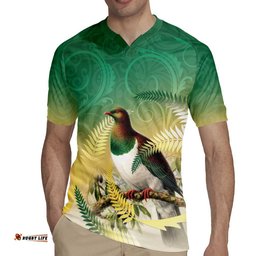 New Zealand Pigeon Kereru Rugby Jersey Maori Fern Art Green Gradient LT05