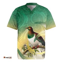 New Zealand Pigeon Kereru Rugby Jersey Maori Fern Art Green Gradient LT05