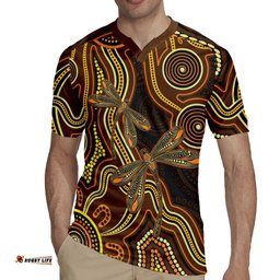 Orange Indigenous Dragonfly Australia Rugby Jersey Aboriginal Art LT14
