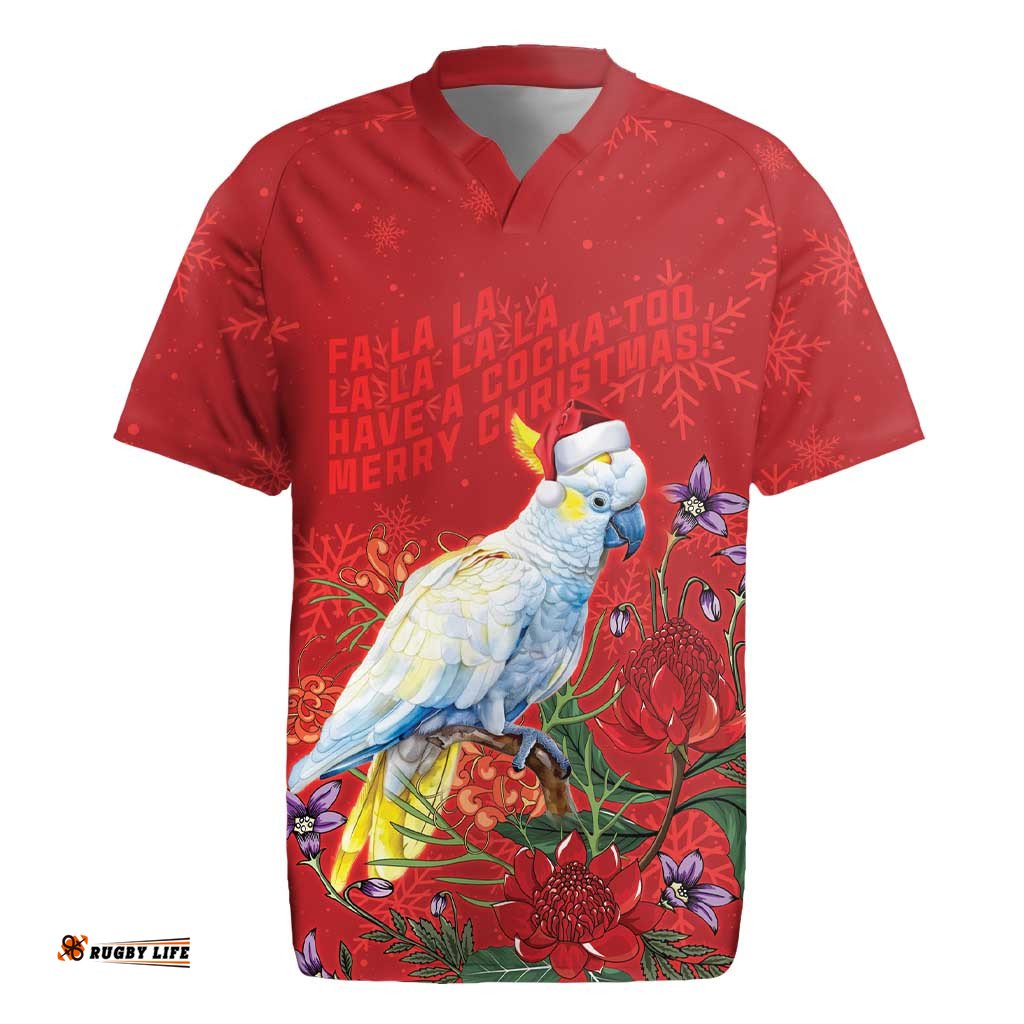 Merry Cocka-mas Rugby Jersey Australia Christmas Red Art LT9
