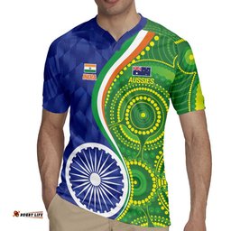 India Vs Australian Cricket Custom Rugby Jersey Ashoka Chakra and Aboriginal Together LT9