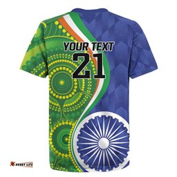 India Vs Australian Cricket Custom Rugby Jersey Ashoka Chakra and Aboriginal Together LT9