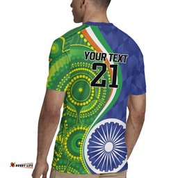 India Vs Australian Cricket Custom Rugby Jersey Ashoka Chakra and Aboriginal Together LT9