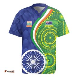 India Vs Australian Cricket Custom Rugby Jersey Ashoka Chakra and Aboriginal Together LT9