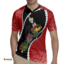 New Zealand Christmas Rugby Jersey Flora Map with Birds LT7