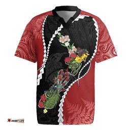 New Zealand Christmas Rugby Jersey Flora Map with Birds LT7