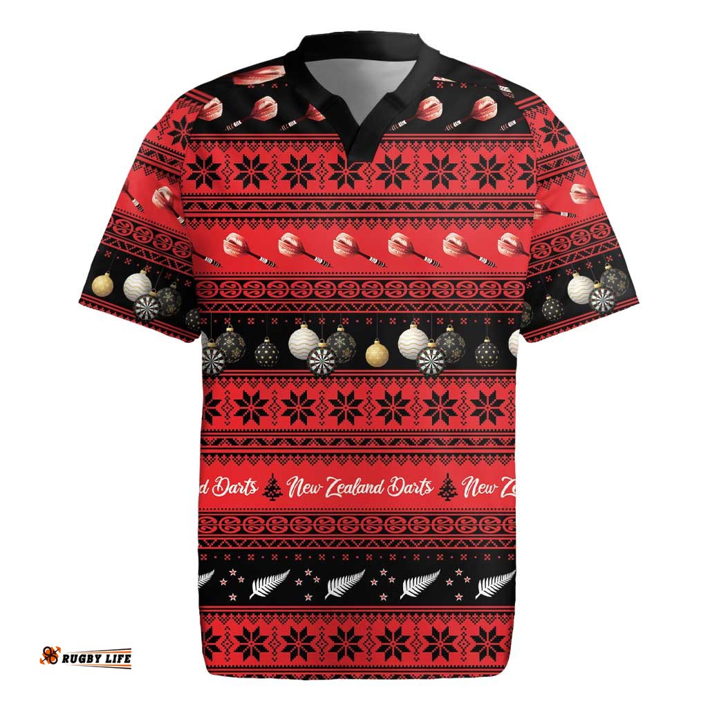 New Zealand Darts Christmas Rugby Jersey Merry Xmas Aotearoa Maori Red LT14