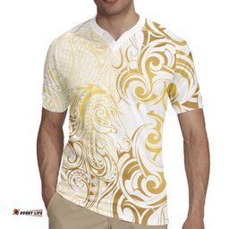 Gold And White Aoteara Horse Racing Rugby Jersey NZ Maori Pattern LT14