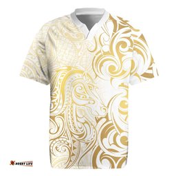Gold And White Aoteara Horse Racing Rugby Jersey NZ Maori Pattern LT14