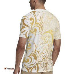 Gold And White Aoteara Horse Racing Rugby Jersey NZ Maori Pattern LT14