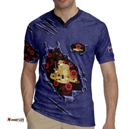 Personalised ANZAC Day Rugby Jersey Poppy Flowers Ripped Fabric Effect DT05