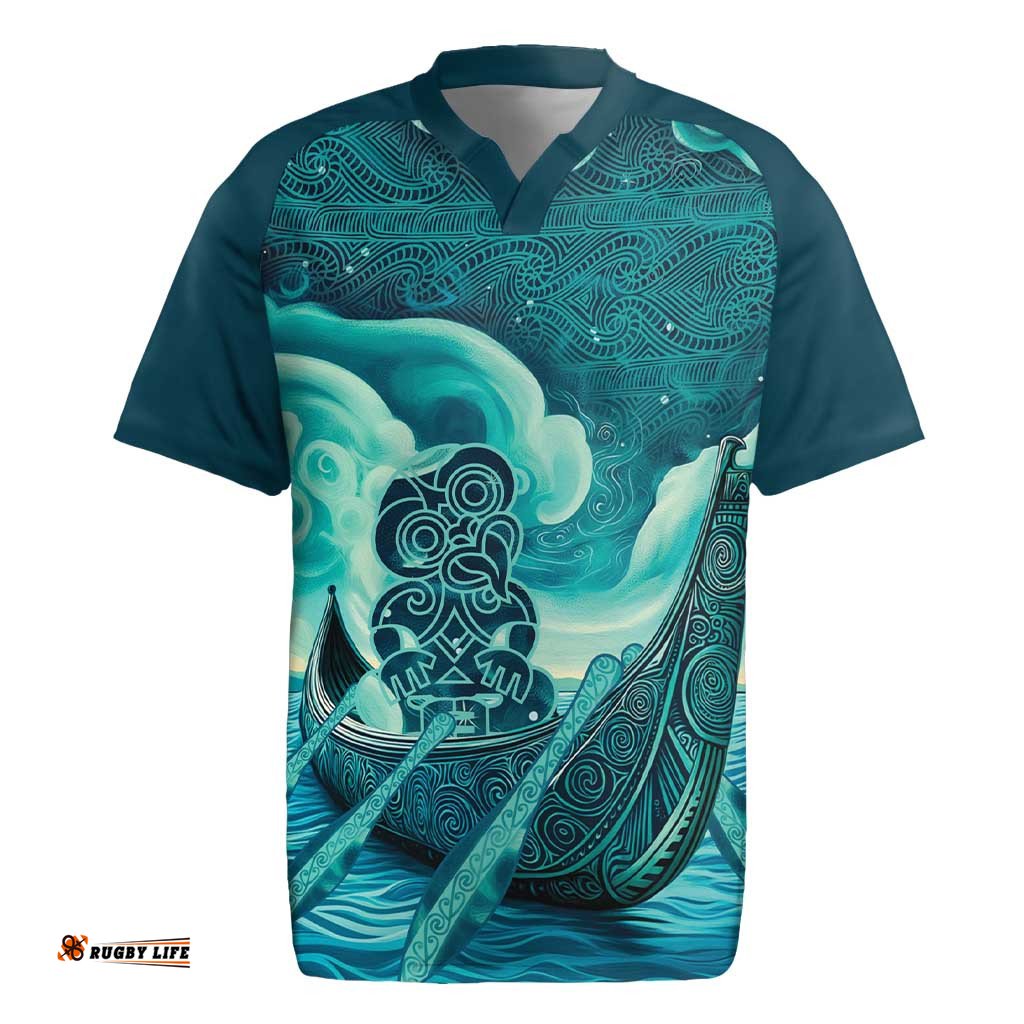 Personalised New Zealand Waitangi Day Rugby Jersey Hei Tiki With Maori Waka - Whakarare Pattern LT14