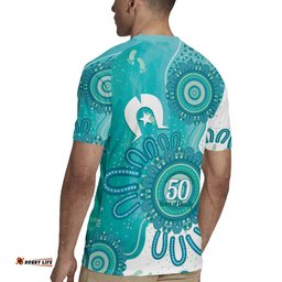 NAIDOC Week 2026 Rugby Jersey 50 Years Deadly Dhari Cyan Aboriginal Art LT14