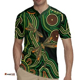 Green Indigenous Dragonfly Australia Rugby Jersey Aboriginal Art LT14