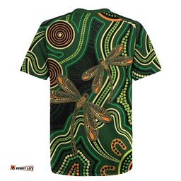 Green Indigenous Dragonfly Australia Rugby Jersey Aboriginal Art LT14