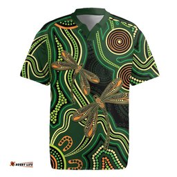 Green Indigenous Dragonfly Australia Rugby Jersey Aboriginal Art LT14