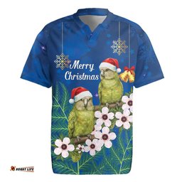 New Zealand Kakapo Christmas Rugby Jersey Owl Parrot Santa Sliver Fern Manuka - Blue LT14