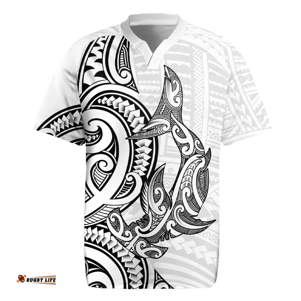 New Zealand Hammerhead Shark Rugby Jersey Maori Haehae Mangopare White LT14