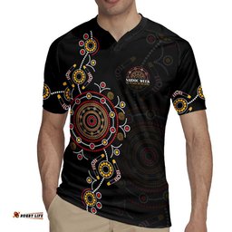 NAIDOC Deadly 50 Years Rugby Jersey Aboriginal Black Gold Boomerang Art LT9