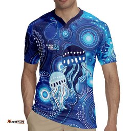 NAIDOC Deadly 50 Years Rugby Jersey Jellyfish Aboriginal Culture Inspired Blue LT9